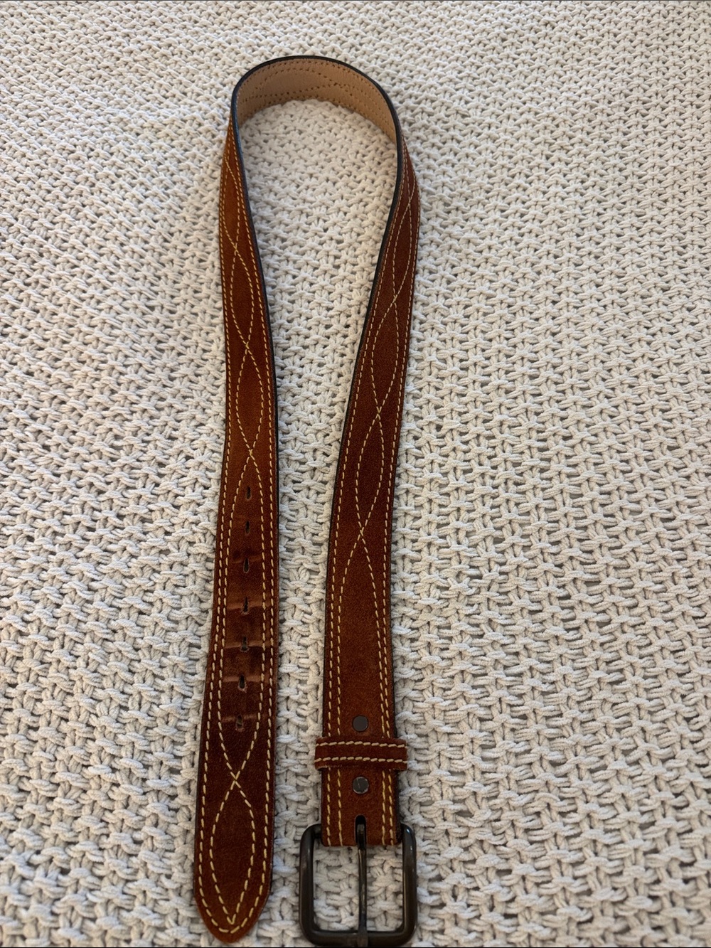 Men's Chamber’s Casual Brown Leather Belt with Decorative Stitching